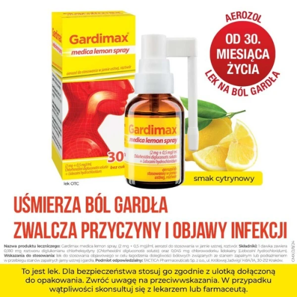 Gardimax medica lemon spray (2mg+0,5mg)/ml, aerozol bez cukru, 30ml 2