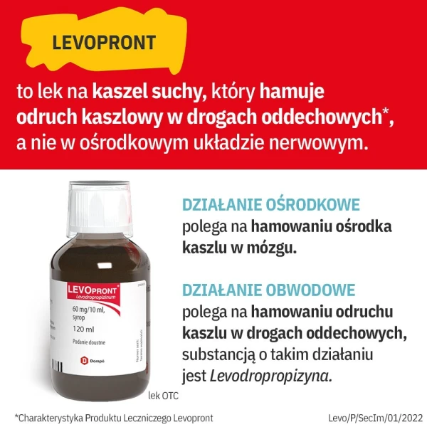 Levopront 60mg/10ml, lek na kaszel suchy dla dzieci od 2 lat i dorosłych, syrop, 120ml 3