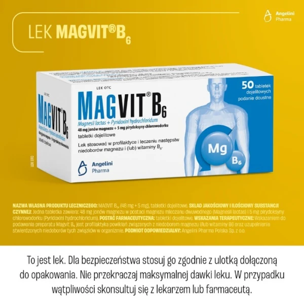 Magvit B6 (48mg+5mg), lek z magnezem i witaminą B6, 50 tabletek dojelitowych 6