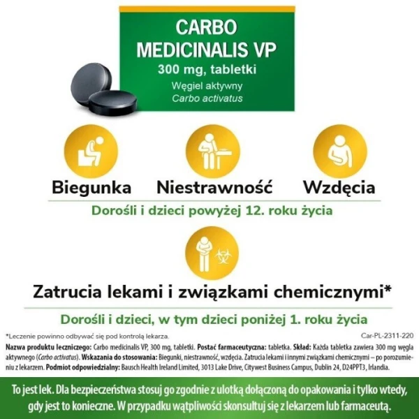 Carbo medicinalis VP 300mg, 20 tabletek 2