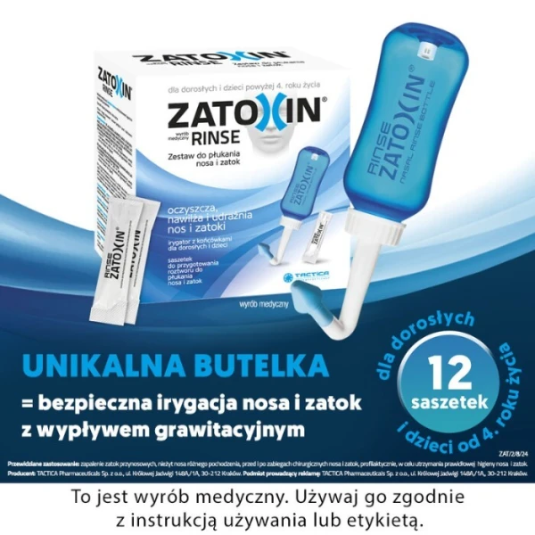 Zatoxin Rinse, zestaw do płukania nosa i zatok, irygator + 12 saszetek 3