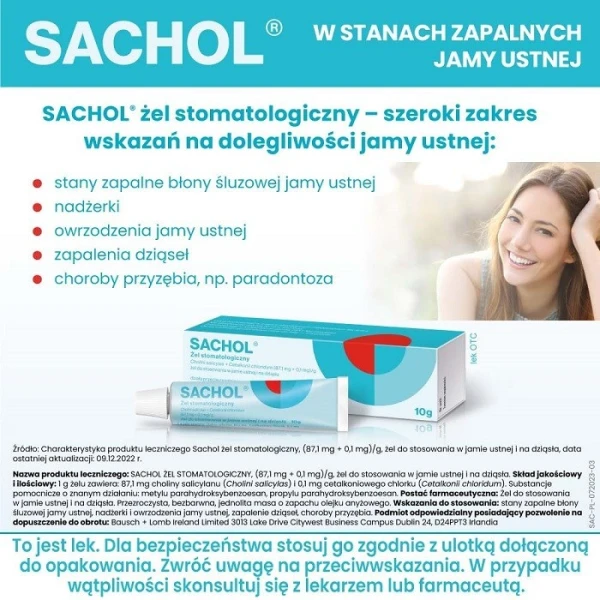 Sachol (87,1mg+0,1mg)/g, żel do stosowania w jamie ustnej, 10g 2