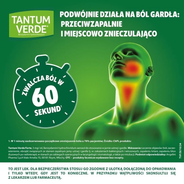 Tantum Verde Forte 3mg/ml, aerozol do stosowania w jamie ustnej i gardle, 15ml 2