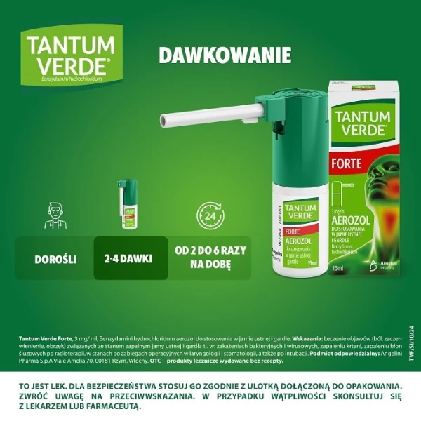Tantum Verde Forte 3mg/ml, aerozol do stosowania w jamie ustnej i gardle, 15ml 4
