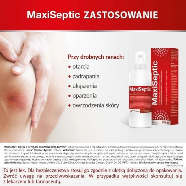 Maxiseptic (1mg+20mg/ml), aerozol na skórę, 250ml 6