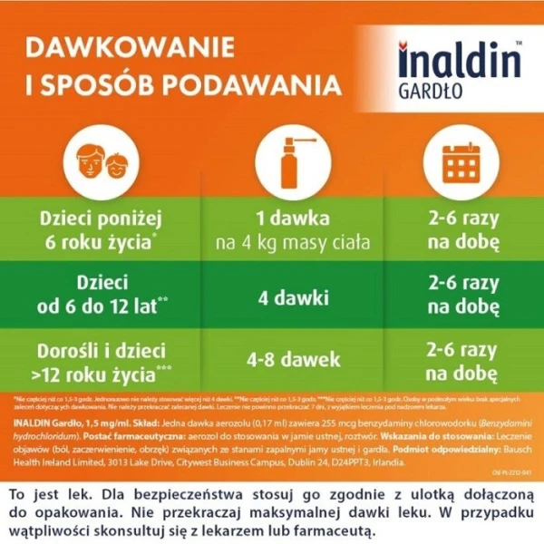 Inaldin Gardło 1,5mg/ml, aerozol do stosowania w jamie ustnej, 30ml 2