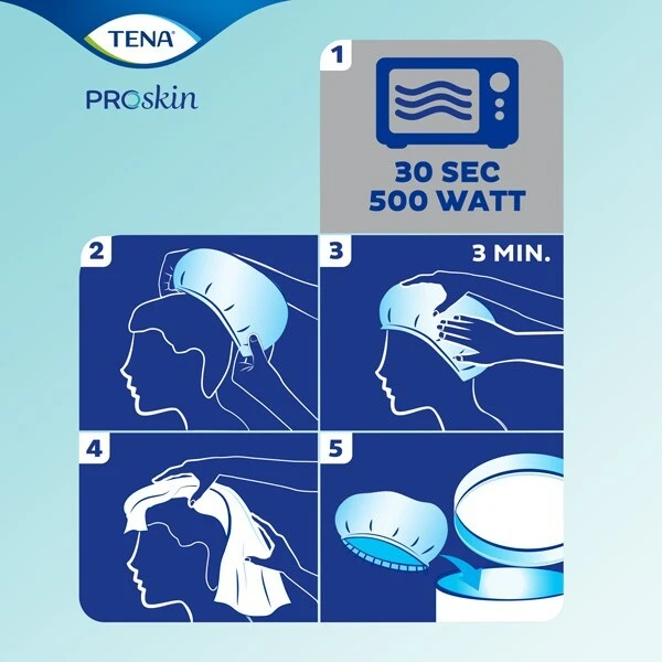 Tena ProSkin Shampoo Cap, czepek do mycia włosów z delikatnym szamponem i odżywką, 1 sztuka 2