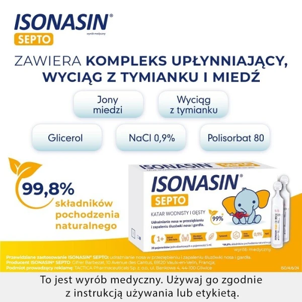 Isonasin Septo, katar wodnisty i gęsty, od urodzenia, 20 ampułek po 5ml 4