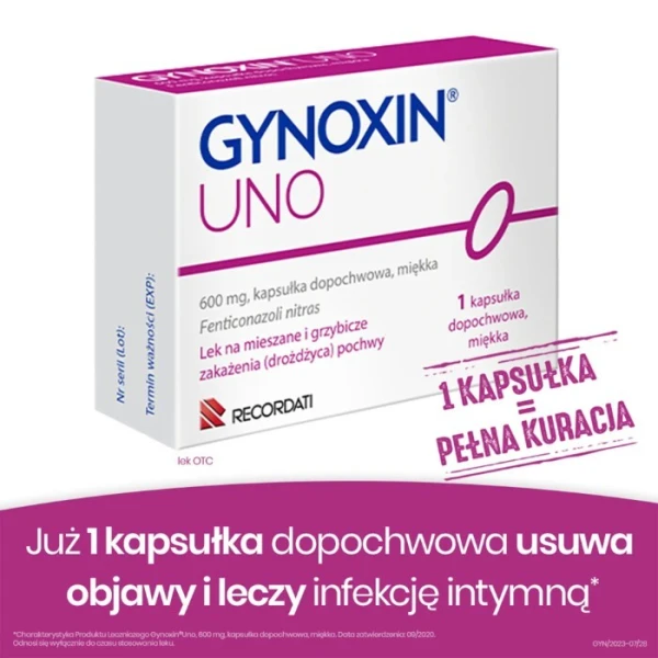 Gynoxin Uno 600mg, 1 kapsułka dopochwowa 2