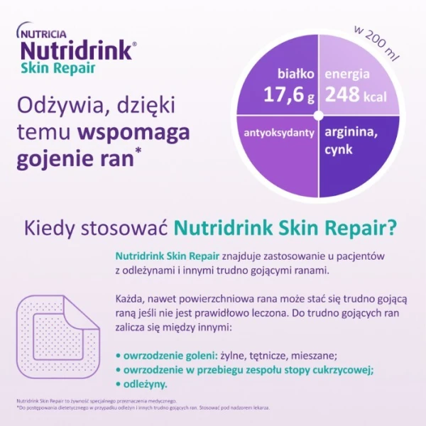 Nutridrink Skin Repair, produkt odżywczy wysokoenergetyczny, smak waniliowy, płyn, 4x200ml 2