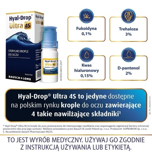 Hyal-Drop Ultra 4S, krople do oczu intensywnie nawilżające, 10ml 3