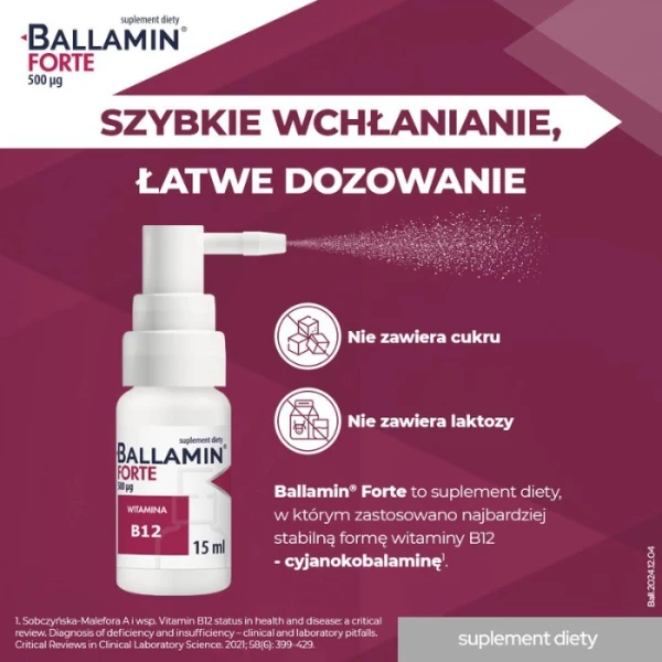 Ballamin Forte, witamina B12 500mcg, aerozol doustny, 15ml 2