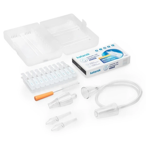 Katarek Complete Secure+, zestaw na katar, aspirator + sól fizjologiczna, 20 ampułek po 5ml 2