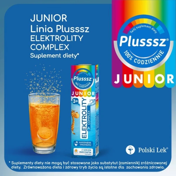 Plusssz Junior Elektrolity Complex, dla dzieci powyżej 3 roku życia, smak pomarańczowy, 20 tabletek musujących 4