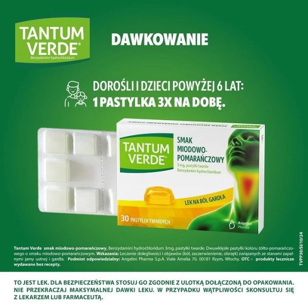 Tantum Verde 3mg, smak miodowo-pomarańczowy, 30 pastylek do ssania 3