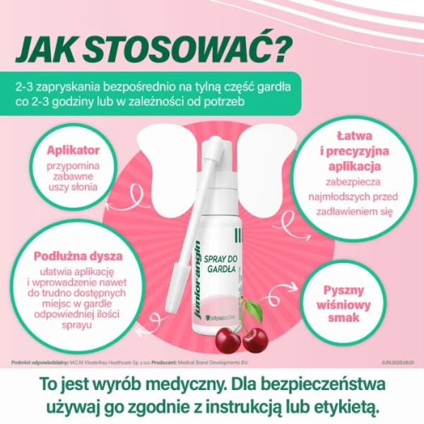 Junior-angin, spray na ból gardła, smak wiśniowy, dla dzieci od 3 roku życia, 20ml 4