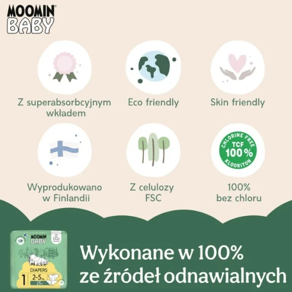 Moomin Baby, pieluchy, rozmiar 1, waga 2-5 kg, 25 sztuk 2