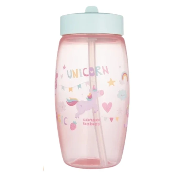 Canpol, bidon ze składanym ustnikiem, różowy, Jednorożce, po 4 roku życia, 56/618, 400ml 2