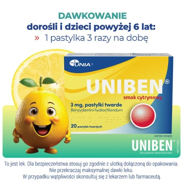 Uniben 3mg, smak cytrynowy, 20 pastylek do ssania 4