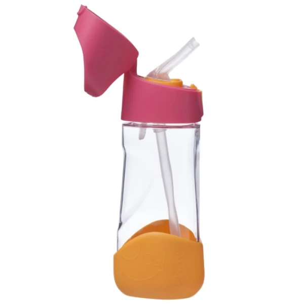B.Box, bidon tritanowy ze słomką, Strawberry Shake, pomarańczowo-różowy, po 12 miesiącu, 450ml 2