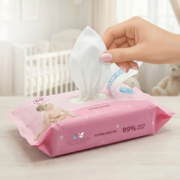 Bocioland Wet Wipes, chusteczki nawilżane dla niemowląt, hipoalergiczne, 60 sztuk 2