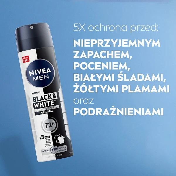 Nivea Men Black & White Invisible, antyperspirant dla mężczyzn, 72 h, Original, 150ml 5