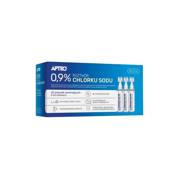 0,9% roztwór chlorku sodu, Apteo, 40 ampułek po 5ml