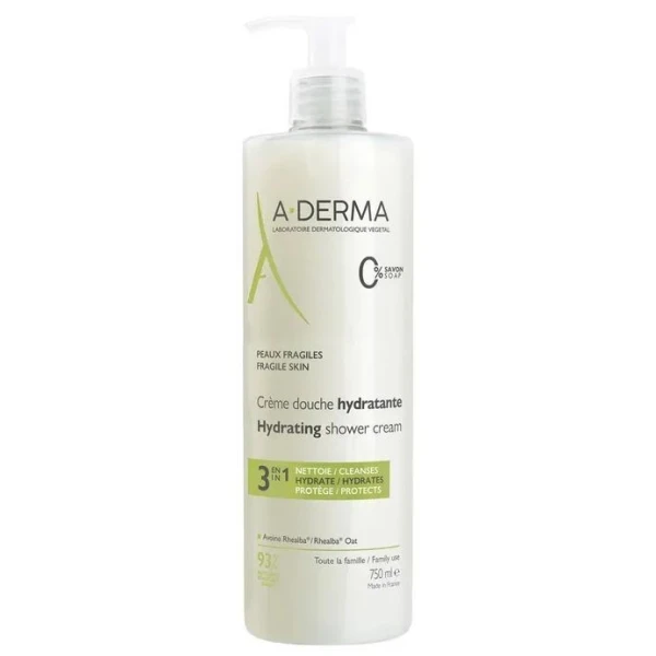 A-Derma, nawilżający krem pod prysznic 3w1, dla dorosłych i dzieci po 2 roku życia, 750ml