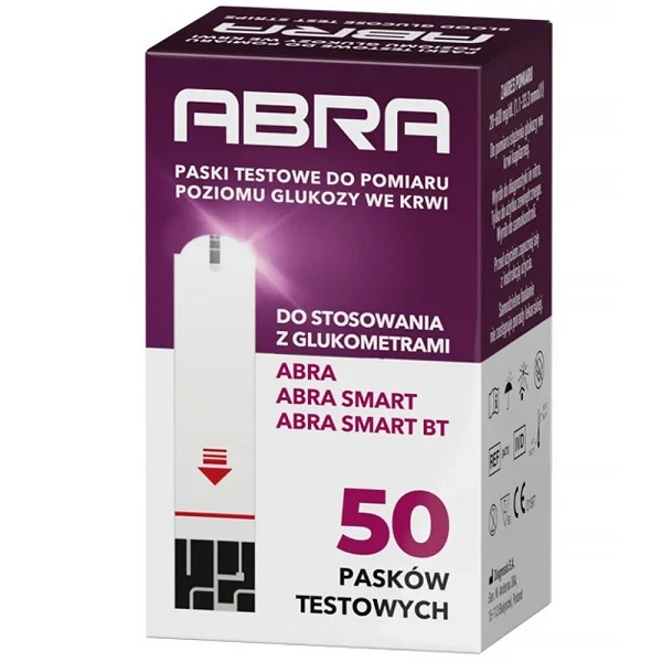 Abra, paski testowe do pomiaru poziomu glukozy we krwi, 50 sztuk