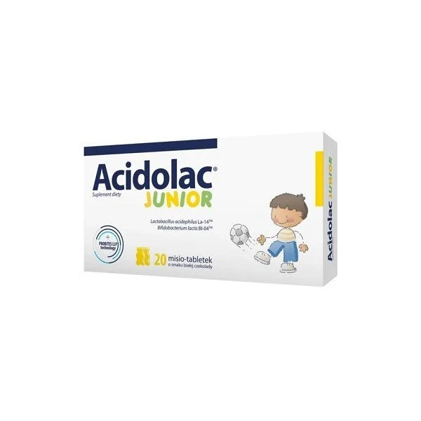 Acidolac Junior, smak białej czekolady, 20 misio-tabletek