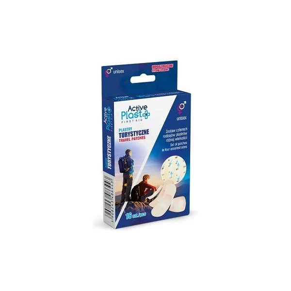 Active Plast First Aid, plastry turystyczne, 4 rodzaje, kolor cielisty, 16 sztuk