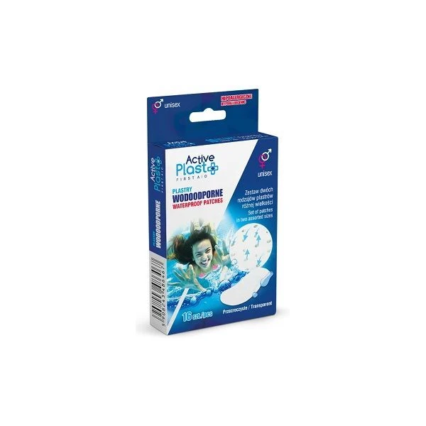 Active Plast First Aid, plastry wodoodporne, 2 rodzaje, transparentne, 16 sztuk