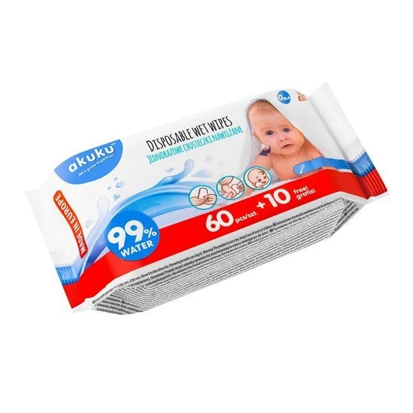 Akuku, jednorazowe chusteczki dla niemowląt, od urodzenia, 70 sztuk