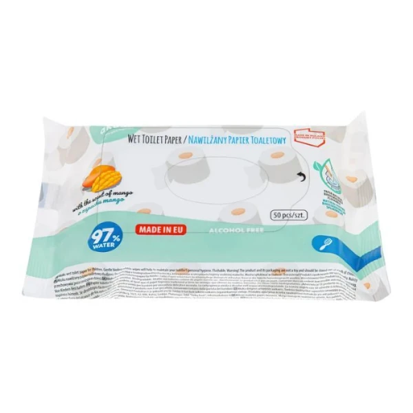 Akuku, papier toaletowy nawilżany, mango, 50 sztuk