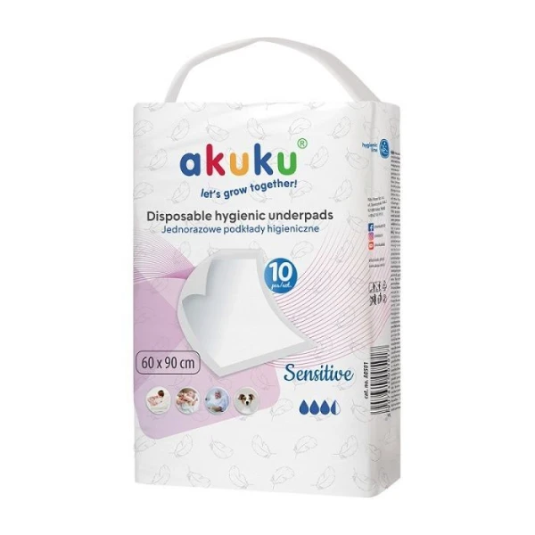 Akuku, podkłady jednorazowe Sensitive, 60x90cm, A0501, 10 sztuk