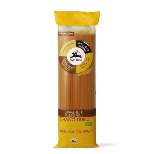 Alce Nero, makaron semolinowy razowy, spaghetti, 500g