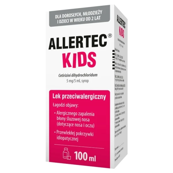 Allertec Kids 5mg/5ml, syrop, o smaku granatu, po 2 roku życia, 100ml