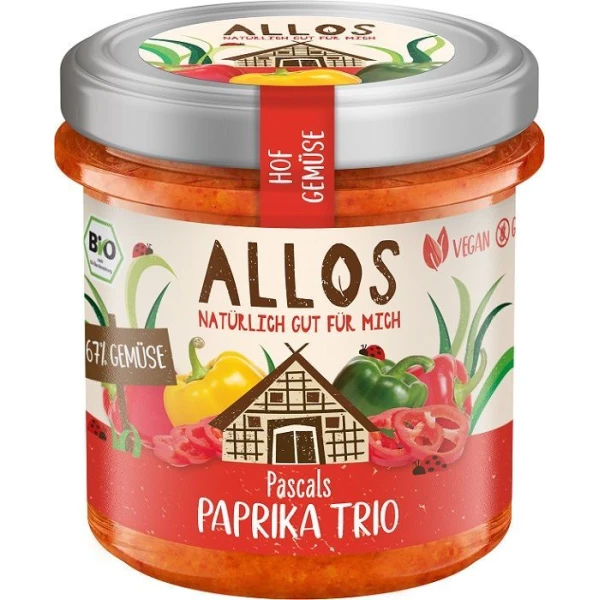 Allos, pasta warzywna z trzema rodzajami papryki, bezglutenowa, BIO, 135g