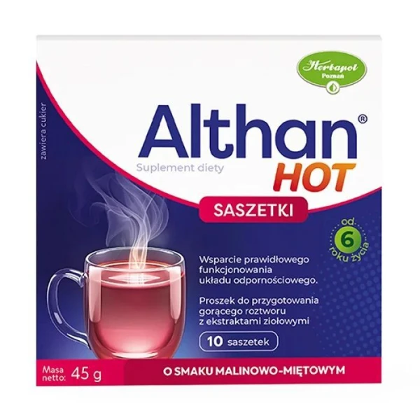 [DATA - 2026-08-31] Althan Hot, proszek, od 6 roku życia, smak malinowo-miętowy, 10 saszetek