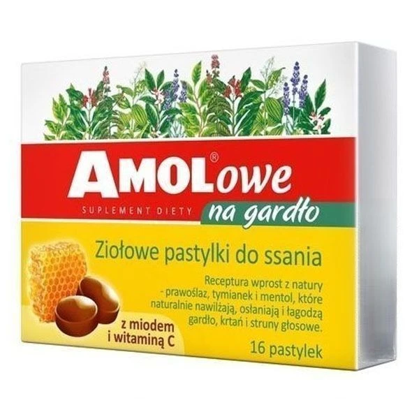 Amolowe na gardło, z miodem i witaminą C, 16 pastylek do ssania