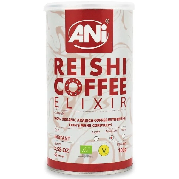 Ani, Reishi Coffee Elixir, kawa rozpuszczalna z dodatkiem Reishi i soplówki, 100g