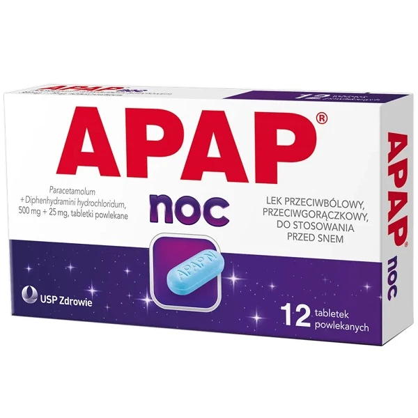 Apap Noc (500mg+25mg), 12 tabletek