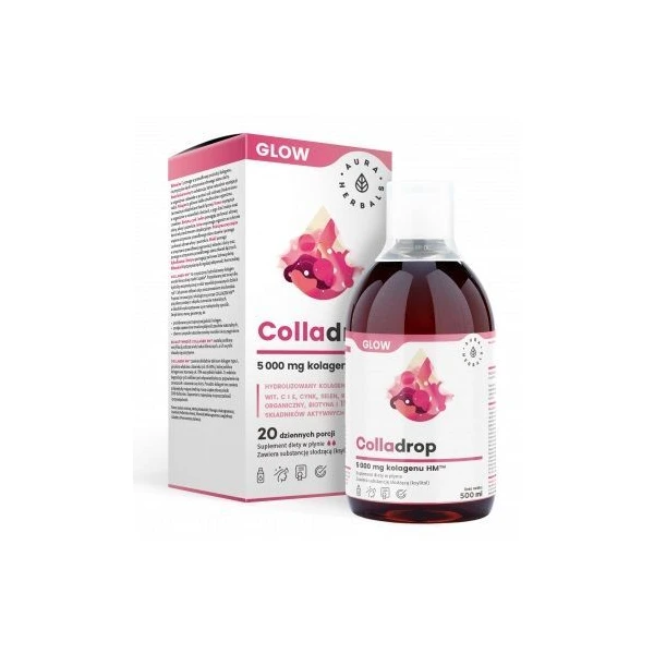 Aura Herbals, Colladrop Glow, kolagen morski 5000mg, płyn, 500ml