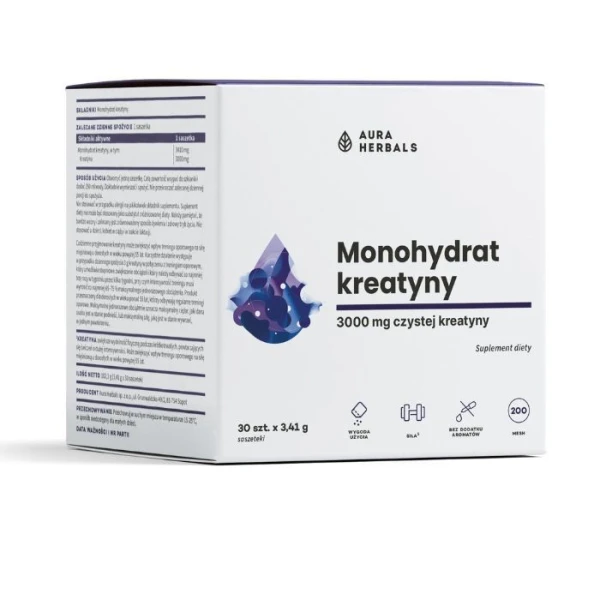 Aura Herbals Kreatyna, monohydrat kreatyny, 30 saszetek