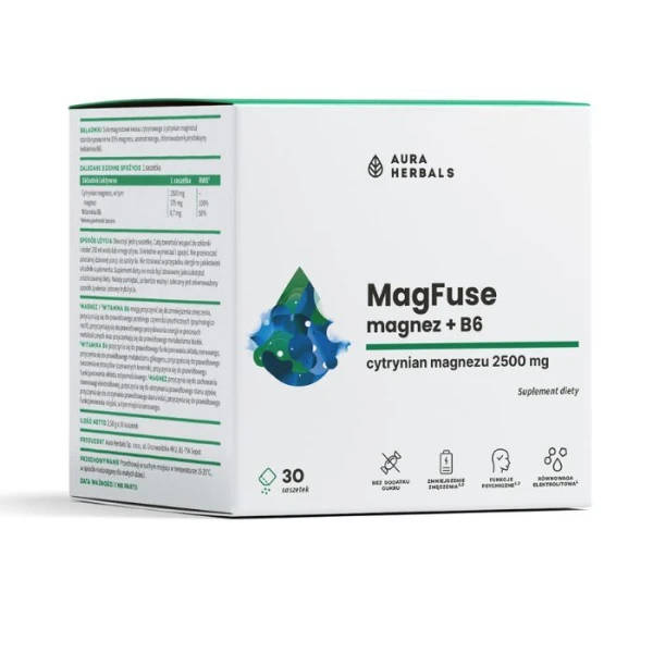 Aura Herbals MagFuse, magnez + B6, 30 saszetek