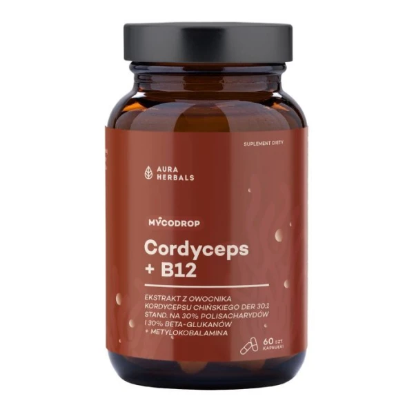 Aura Herbals, Mycodrop, Cordyceps + B12, 60 kapsułek