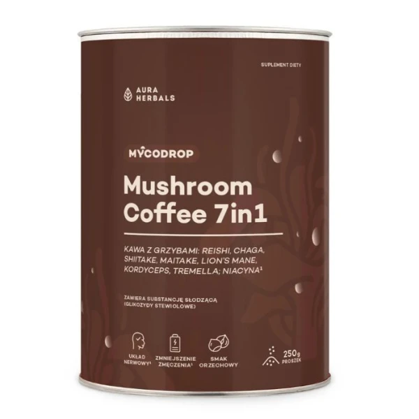 Aura Herbals, Mycodrop Mushroom Coffee 7w1, kawa z grzybami, proszek, 250g