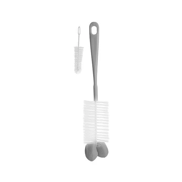 BabyOno, szczotka do mycia butelek z gąbką i mini szczoteczką do mycia smoczków, 720/03, szara, 1 sztuka