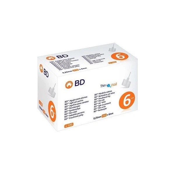 BD Thin Wall, igły do penów insulinowych, 31G, 0,25 x 6mm, 100 sztuk