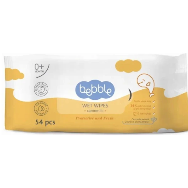 Bebble, chusteczki nawilżane, rumianek, od urodzenia, 54 sztuki